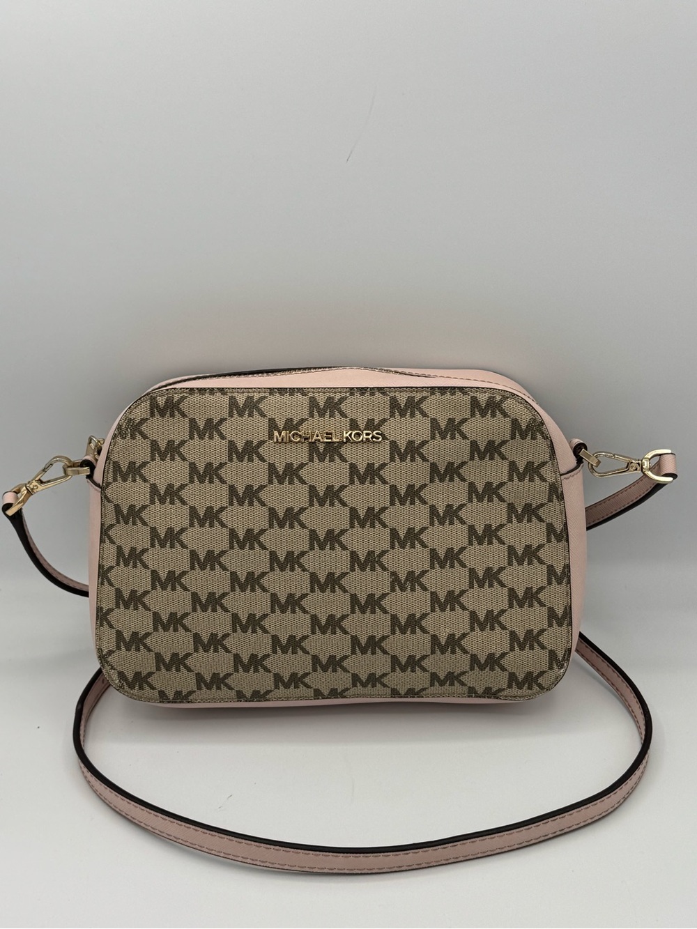 Michael Kors Houston Large Zip Signature Logo  Crossbody Powder Blush/Pale Pink